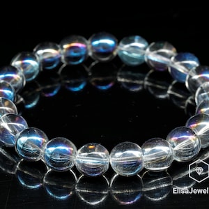 Bracelet de perles de quartz bleu naturel Aura Bracelet extensible Protection Bracelets de pierres précieuses Bracelet de cristal à énergie forte Bracelet de méditation
