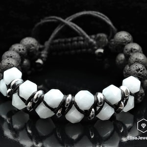 Natural Aquamarine Black Lava Beaded Healing Meditation Yoga Mala Protection Beaded Good Luck Bracelet Balancing Mother&#39;s Gift For Her