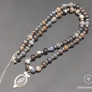 Pingente de prata natural de ágata de Botswana, colar de prata esterlina 925 com contas de ágata marrom de Botswana, pingente 18x13, joia exclusiva, cristal verdadeiro