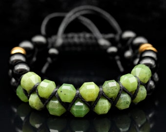 Limited Edition Bracelet Natural Green Jade Black Onyx Beaded Birthstone Bracelet Unique Gift Layering Bracelet Women's Christmas Gift