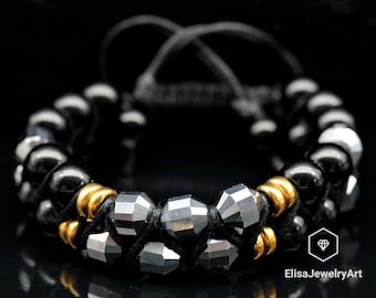 Naturel Hématite Noir Onyx Perlé Protection Bracelet Bracelet Femme Bracelet Homme Bracelet Femme Bracelet Pierre de Naissance Cristal