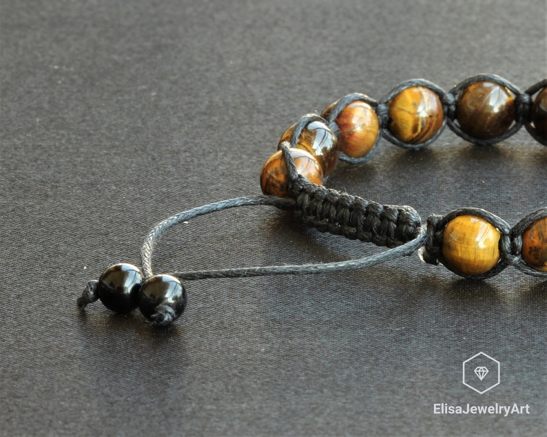 Natural Tiger Eye Beads Bracelet Macrame Adjustable Bracelet Healing Gemstone Crystal Macrame Bracelets Healing Energy Yoga Gift for Him