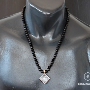 Pyramid Clear Quartz Pendant Natural Black Onyx Clasp Closure Necklace Gemstone Adjustable Necklace Protection Stone Necklace Black