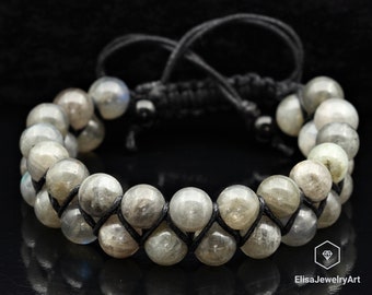 Anti Anxiety Stone Natural Labradorite Beaded Adjustable Bracelet Macrame Protection Yoga Men's Bracelet Women's Bracelet Crystal Bracelet