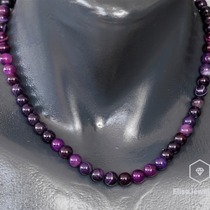Natural Purple Striped Agate Necklace Spiritual Crystal Gemstone Strong Clasp Necklace Meditation Necklace Christmas Gift