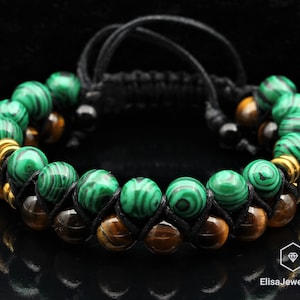 Powerfull Men&#39;s Bracelet Natural Malachite & Tiger Eye Beaded Men&#39;s Bracelet Women&#39;s Bracelet Crystal Bracelet Father&#39;s Day Gift