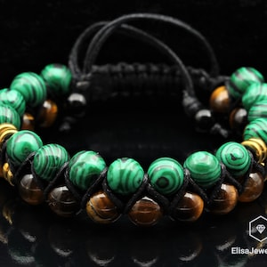 Powerfull Men's Bracelet Natural Malachite & Tiger Eye Beaded Men's Bracelet Women's Bracelet Crystal Bracelet Father's Day Gift