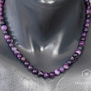 Natural Matte Purple Striped Agate Necklace Balance Crystal Gemstone Strong Clasp Necklace Meditation Necklace Christmas Gift