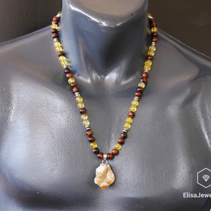 Natural Raw Citrine Pendant Natural Red Tiger Eye Citrine Clearing Necklace Elegant Necklace Gift For Him Unisex Christmas Necklace