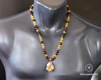 Natural Raw Citrine Pendant Natural Red Tiger Eye Citrine Clearing Necklace Elegant Necklace Gift For Him Unisex Christmas Necklace