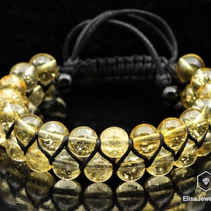 Abundance Stone Natural Citrine Beaded Macrame Protection Emotion Yoga Mala Men&#39;s Bracelet Women&#39;s Bracelet Crystal Bracelet