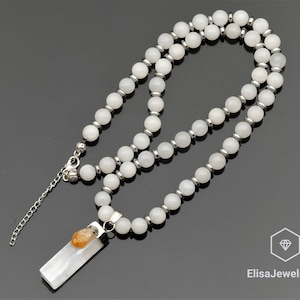 Roher Selenit mit Citrin Anhänger Natürlicher Selenit Edelstein Weiß Halskette Schwarz Herren Halskette Geschenk für ihn Unisex Halskette Weihnachtsgeschenk