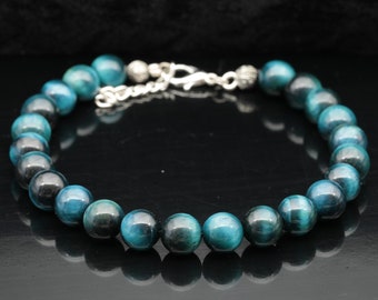 Natural Blue Tiger Eye Beaded Anklet, Adjustable Strong Anklet, Gemstone Anklet, Summer Jewelry, Patience Stone, Dainty Anklet, Boho Anklet