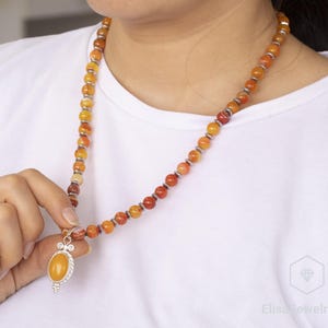Natural Orange Agate Silver Pendant, Orange Agate Beaded 925 Sterling Silver Necklace, 18x13 Pendant, Birthstone Jewelry, Genuine Crystal