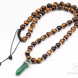Men&#39;s Natural Malachite Necklace Tiger Eye Gemstone Balance Beaded Long Necklace For Women&#39;s Best Friend Gift For Her Christmas Gift
