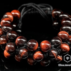 Powerful Stone Natural Red Tiger Eye Black Lava Beaded Adjustable Bracelet Protection Men&#39;s Bracelet Women&#39;s Bracelet Crystal Bracelet