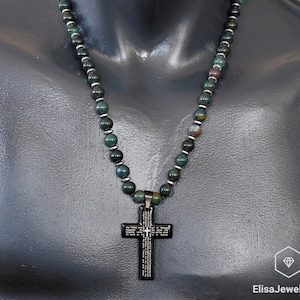 Cross Necklace Natural Bloodstone Beaded Necklace Energy Crystal Gemstone Strong Clasp Necklace Healing Necklace