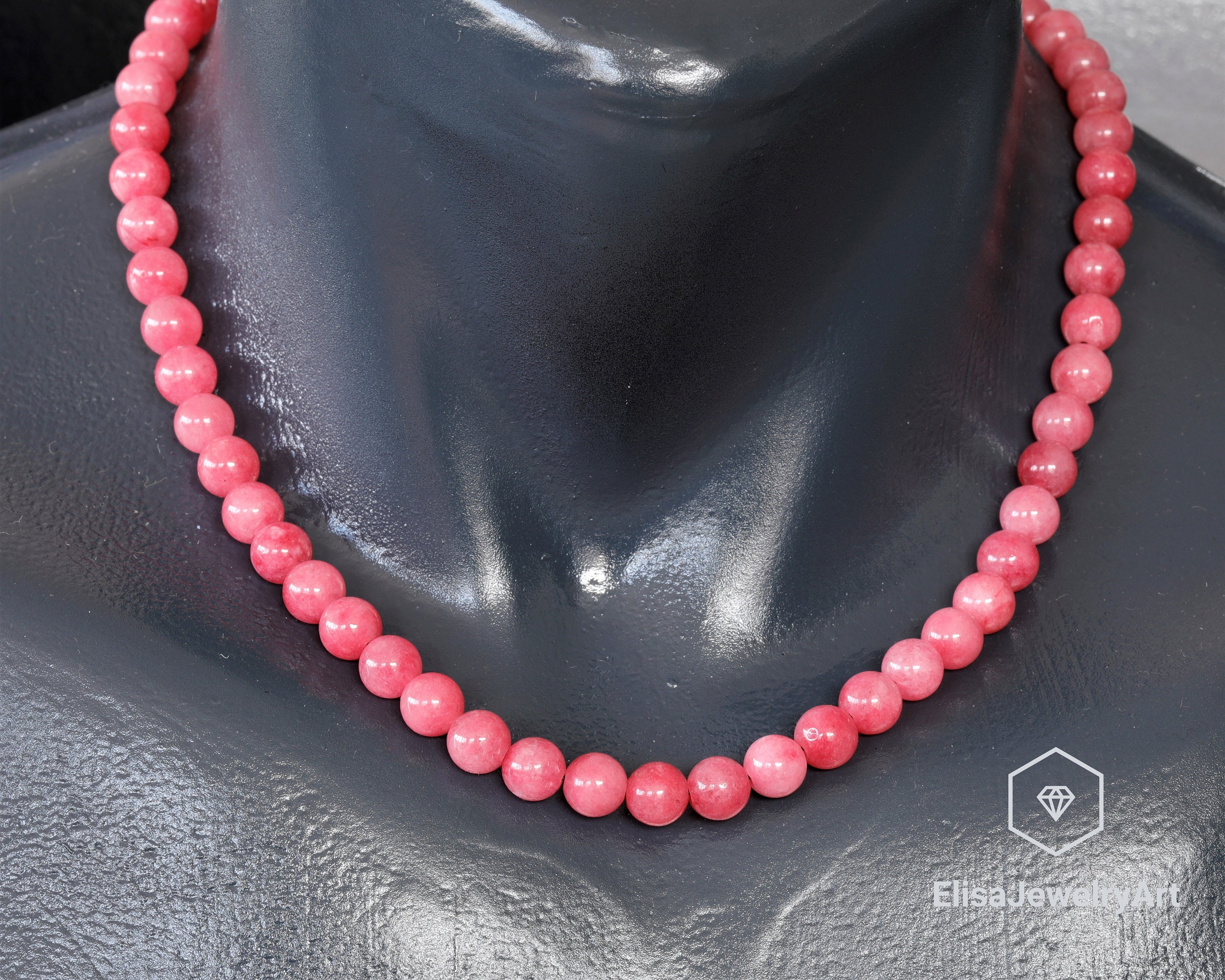 Collier En Dumortiérite Et Rhodochrosite - Argent 925 - 45 Cm - 175 Carats - Fait Main France (Neuf Avec étiquettes)
