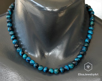 Focus en kracht ketting natuurlijke blauwe tijgeroog kralen choker emotie ketting minimalistische sieraden geboortesteen ketting kerstcadeau