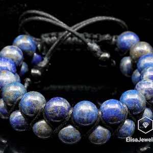Natürliche Lapislazuli Perlen Makramee Birthstone Herren Armband Damen Strass Armband Vatertagsgeschenk Weihnachtsgeschenk