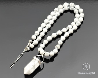 Limited Edition Big Pointed Howlite Pendant Natural Howlite Memory Necklace Black Men's Necklace Gift For Him Unisex Necklace