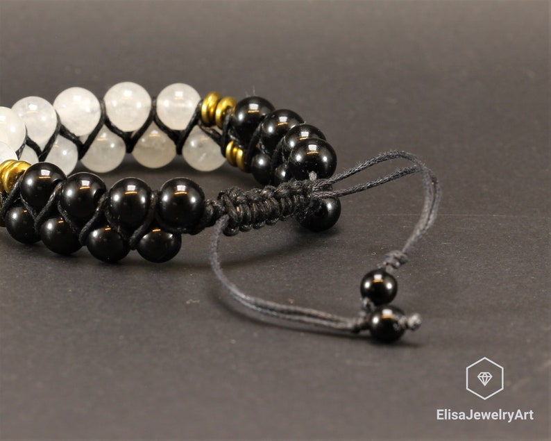 Natural Selenite Black Onyx Beaded Adjustable Bracelet Macrame Protection Yoga Mala Men/'s Bracelet Women/'s Bracelet Crystal Bracelet