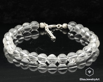 Natural Clear Quartz Beaded Adjustable Strong Anklet Handmade Cleansing Crystal Gemstone Fashion Anklet Women's Energy Stone Dainty Anklet