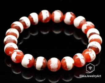 Natural Orange Tibetan Agate Beaded Bracelet Stretchy Bracelet Power Gemstone Bracelets Strong Energy Crystal Bracelet Strength Bracelet