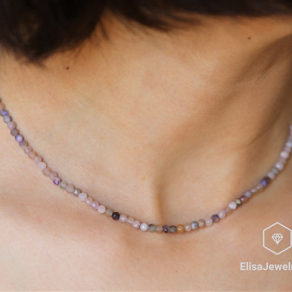 Natural 3mm Charoite Choker Adjustable Rhinestone Necklace Beaded Necklace Healing Gemstone Gift For Him Gift For Her Mother's Day Gift