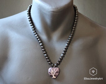 Natural Heart Amethyst Pendant Necklace Black Onyx Gemstone Healing Beaded Best Friend Gift Necklace For Her Christmas Gift