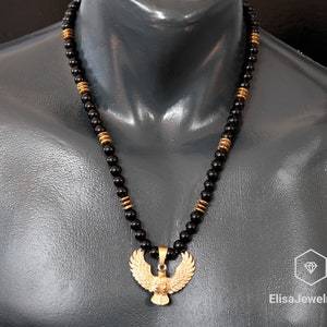Eagle Necklace Stailess Steel Pendant Black Onyx Hematite Beaded Birthstone Emotional Calming Necklace For Him Unisex Christmas Gift