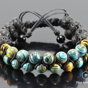 Natural Fordite Black Onyx Lava Beaded Healing Meditation Yoga Mala Protection Beaded Bracelet Good Luck Bracelet Balancing Mother&#39;s Gift