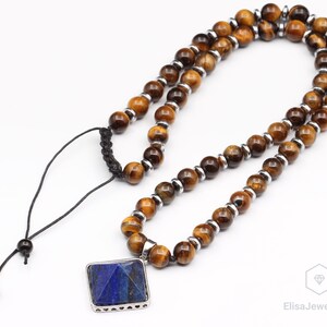 Women&#39;s Natural Lapis Lazuli Necklace Tiger Eye Gemstone Balance Beaded Long Necklace For Women&#39;s Best Friend Gift For Her Christmas Gift