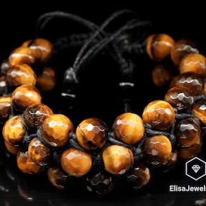 Protection Emotion Natural Faceted Tiger Eye Beaded Macrame Protection Triple Row Men&#39;s Bracelet Women&#39;s Bracelet Father&#39;s Day Gift