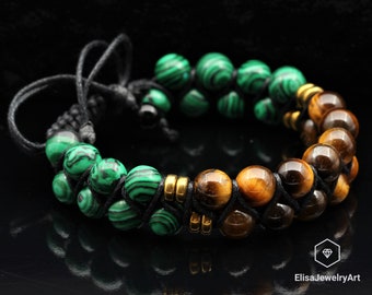 Men's Bracelet Natural Malachite & Tiger Eye Beaded Men's Bracelet Women's Bracelet Crystal Bracelet Father's Day Gift Gift For Boyfriend