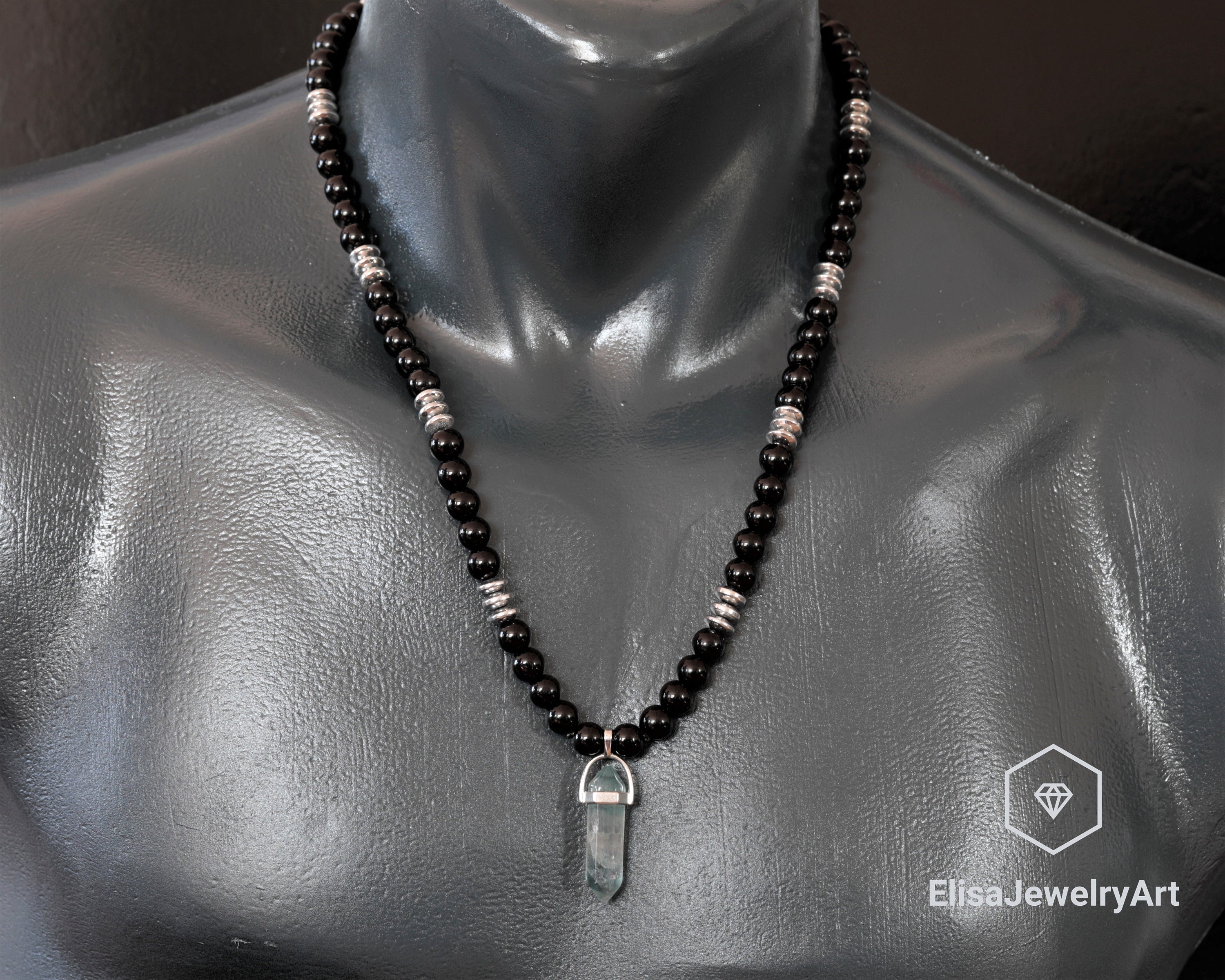 Natural Hematite Beaded Pendant Necklace for Men Women with Jewellery –  Helena Rose Jewellery