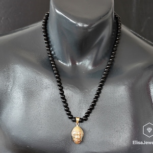 Buddha & Natural Black Onyx Gemstone Energy Necklace Gift For Her Buddhist Gift Father&#39;s Day Gift Luck Meditation Yoga Spirit necklace
