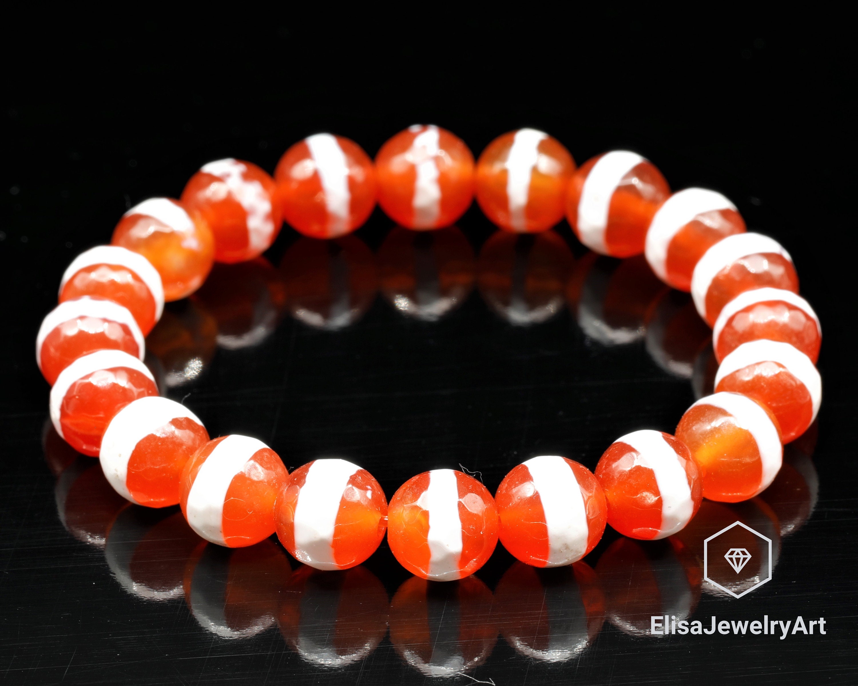 天然ファセットオレンジチベット瑪瑙ビーズブレスレット ストレッチ