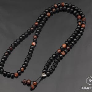 Natural Carnelian Agate Beaded 108 Mala Necklace, Black Onyx Gemstone, Healing Crystal, Yoga Tassel Macrame Necklace, Boho Gemstone Rosary