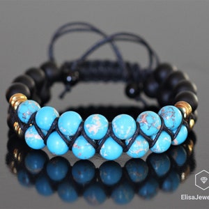 Natural Light Blue Imperial Jasper Onyx Beaded Adjustable Bracelet ...
