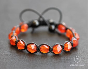 Natural Fire Agate Beads Bracelet Macrame Adjustable Bracelet Healing Gemstone Crystal Macrame Bracelets Healing Energy Yoga Gift for Him