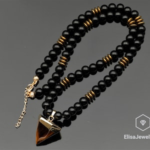 Pyramid Necklace Natural Onyx Pyramid Pendant Natural Onyx Beaded Limited Edition Balance Birthstone Necklace Christmas Gift