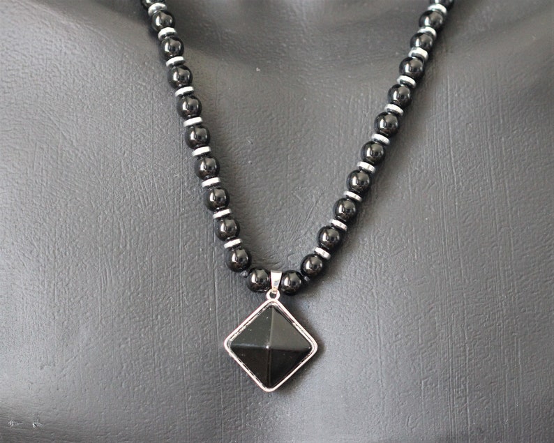 Natural Onyx Pendant Black Onyx Hematite Boho Long Necklace Mala Yoga Beaded Prayer Mothers Day Gift Gift For Her Gift For Him