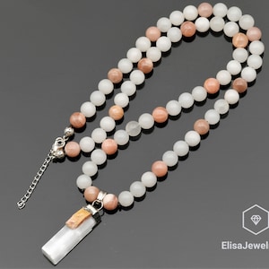 Raw Selenite With Sunstone Pendant Natural Selenite Birthstone Necklace Women&#39;s Men&#39;s Necklace Gift For Him Mother&#39;s Day Gift Christmas Gift