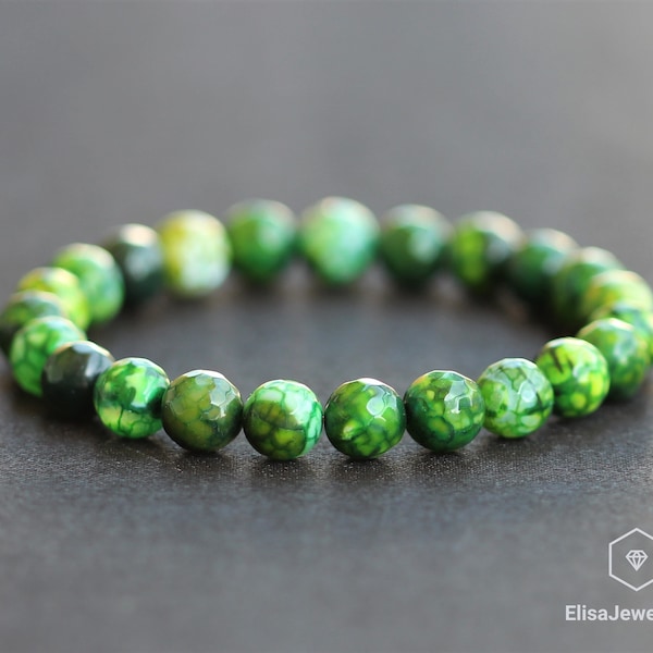 Natural Green Agate Beads Bracelet Stretch Bracelet Healing Gemstone Crystal Bracelets Healing Energy Bracelet Mala Gift for Him