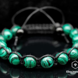 Natural Malachite Beads Bracelet Macrame Adjustable Bracelet Healing Gemstone Crystal Macrame Bracelets Healing Energy Yoga Gift for Him