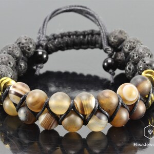 Natural Two Tone Agate Black Lava Beaded Healing Meditation Yoga Mala Protection Beaded Good Luck Bracelet Balancing Mother&#39;s Gift For Her