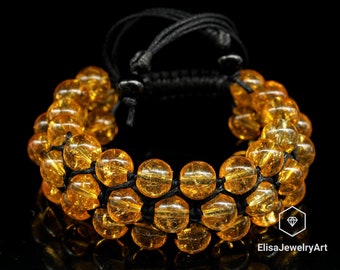 Pierre d'abondance, citrine naturelle et onyx noir, perles en macramé, protection, émotion, yoga mala, bracelet homme, bracelet femme, bracelet en cristal