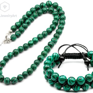 Natural Malachite Set Necklace Bracelet Natural Malachite Beads Choker Emotion Set Bracelet Minimalist Jewelry Birthstone Christmas Gift