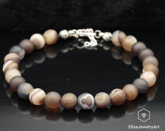 Natural Matte Brown Agate Beaded Adjustable Strong Anklet Handmade Energy Crystal Gemstone Fashion Unique Anklet Stabilizing Dainty Anklet